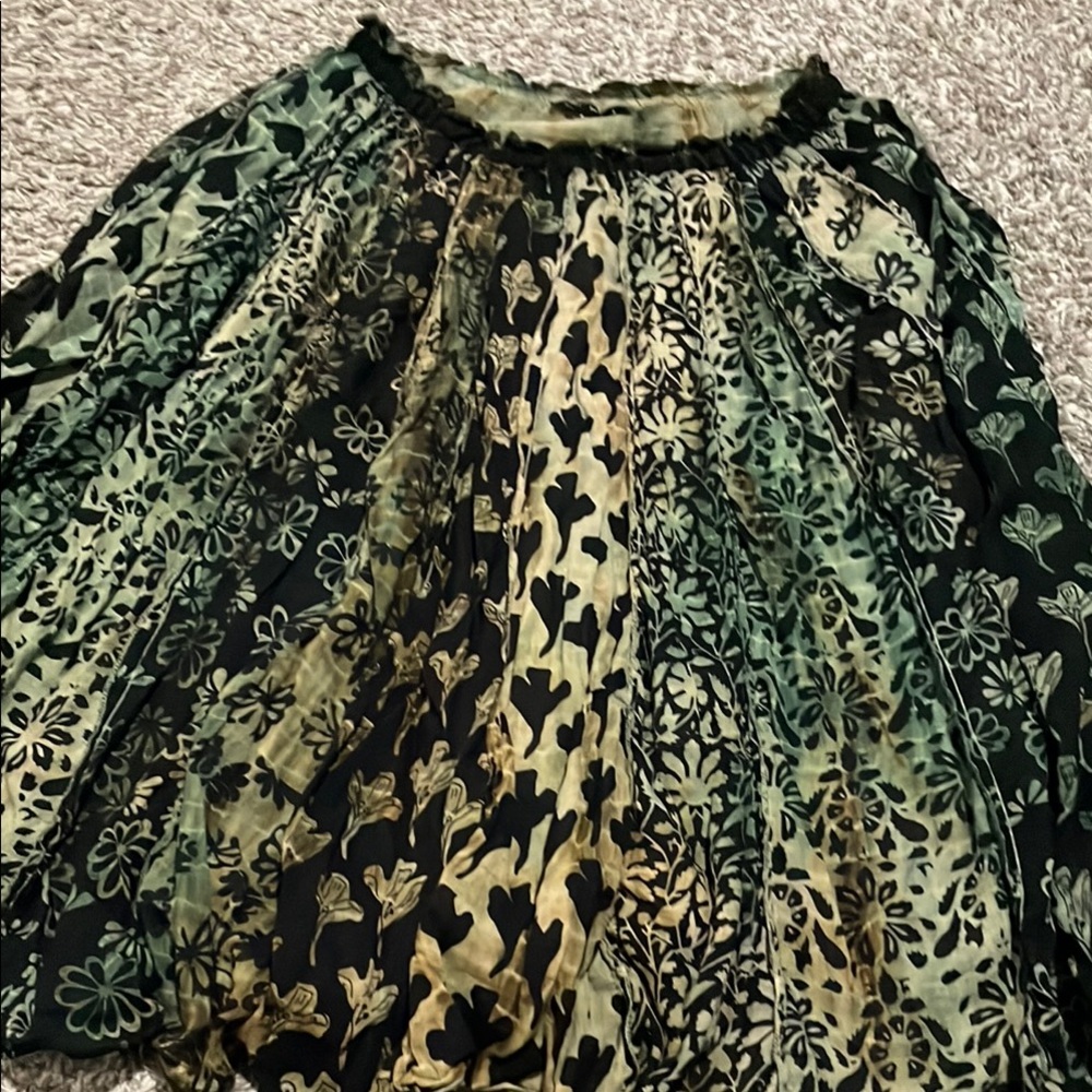 Floral Green and Black Midi Skirt